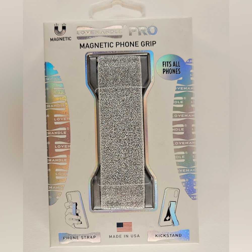 Silver Glitter Magnetic Phone Grip Strap Kickstand
